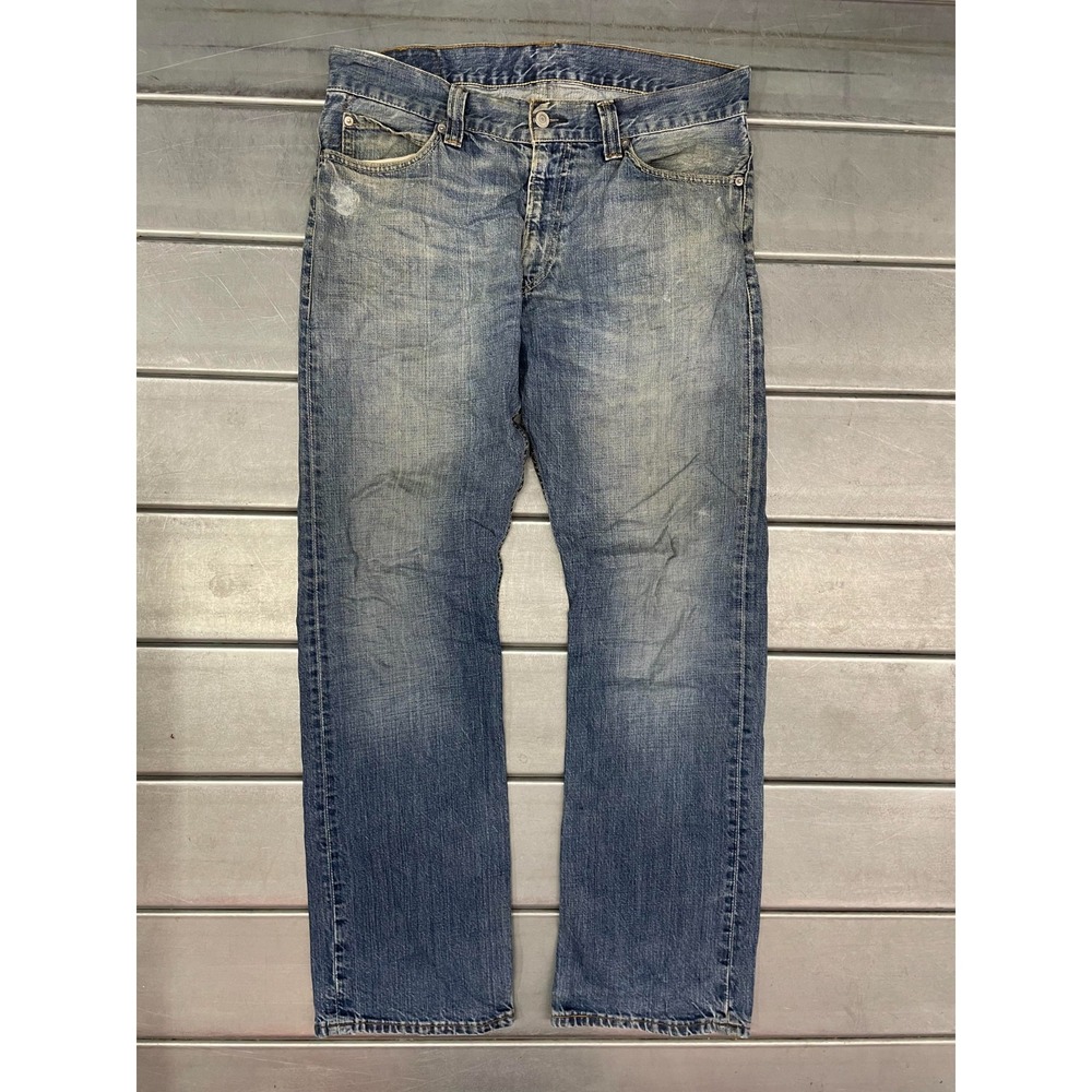 Levis 506 Jeans Mens 36X33 Blue Medium Wash Denim Straight Leg Faded Distressed